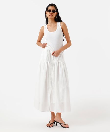 saia midi feminina de algodão com recorte cós elástico off white GG