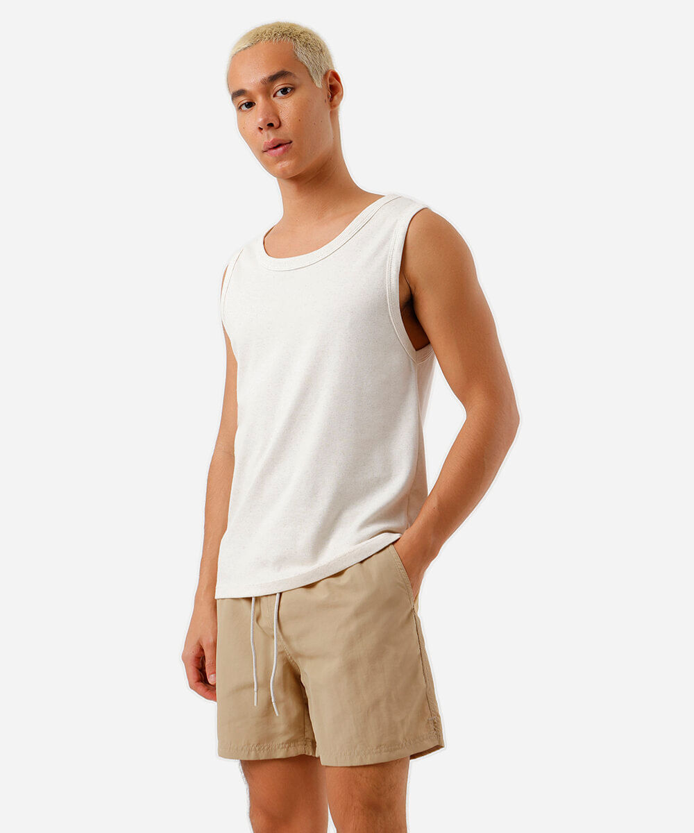 short masculino de poliamida cós elástico bege