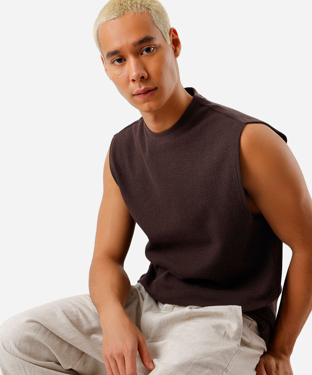 regata machão masculina texturizada marrom