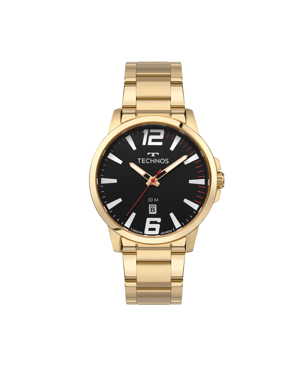 relógio masculino technos analógico calendário 2115uco 1p dourado