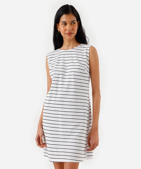 vestido curto feminino com algodão básico listrado off white M vestido curto feminino com algodão básico listrado off white M