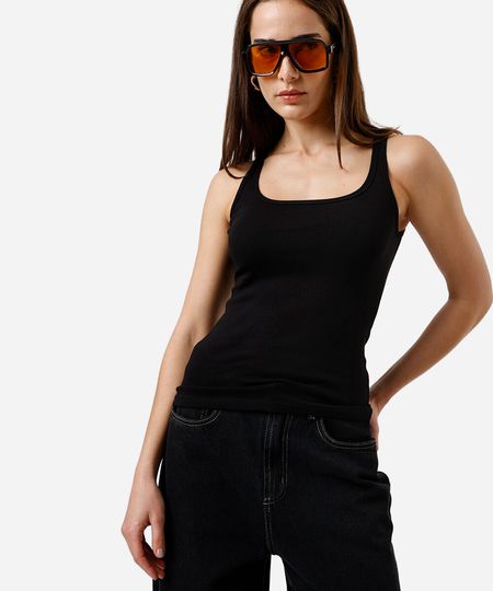 regata feminina de algodão decote quadrado preta P