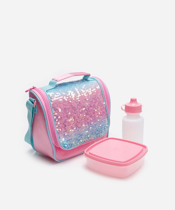 lancheira infantil de paetê rosa UNICO