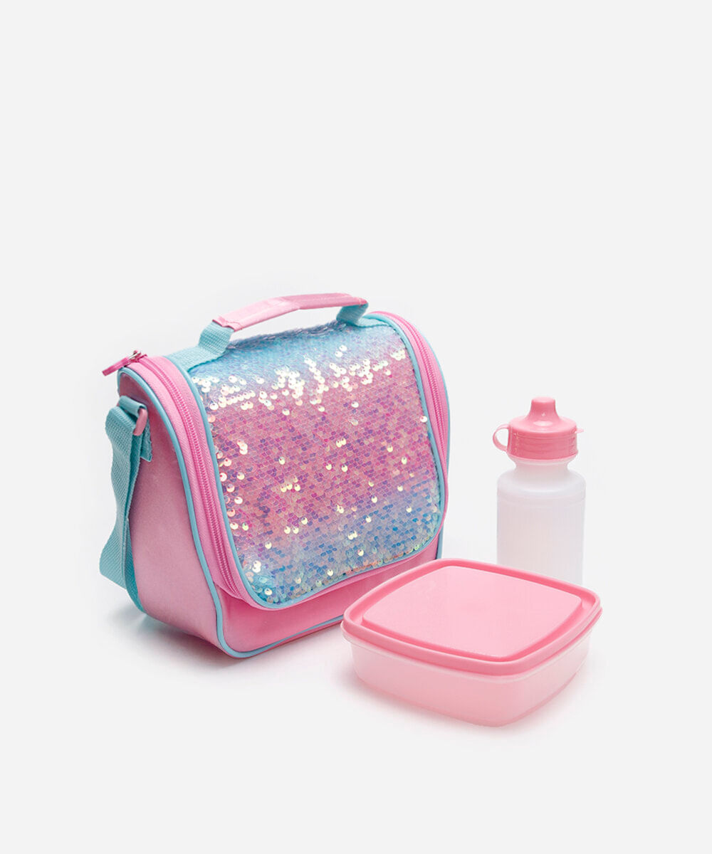 lancheira infantil de paetê rosa