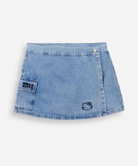 short saia infantil em jeans hello kitty azul 10