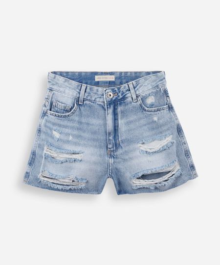 short mom juvenil em jeans destroyed azul 10