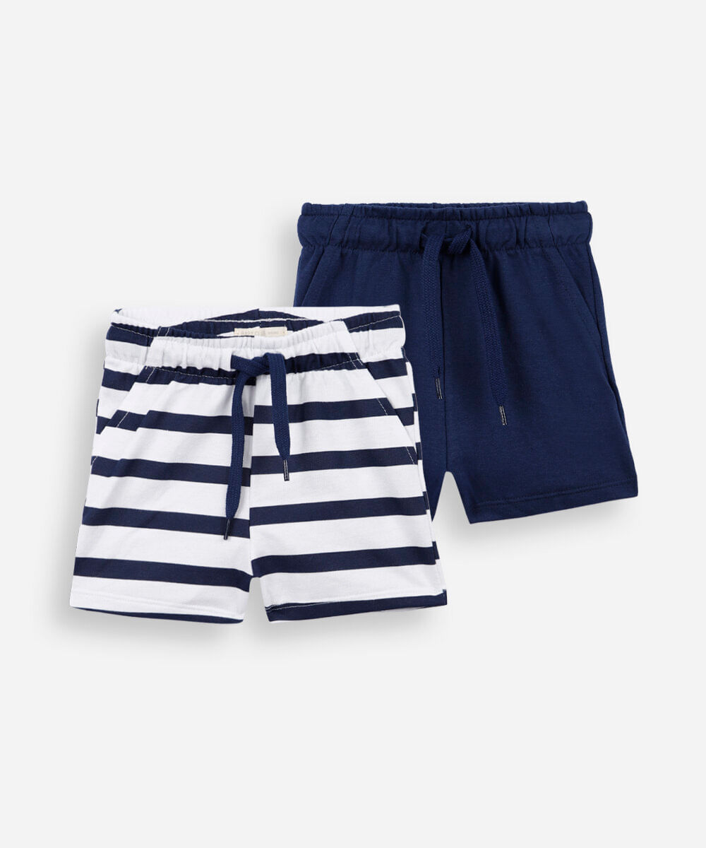 kit de 2 bermudas infantis de algodão azul