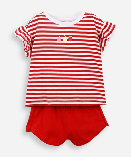 conjunto infantil de algodão listrado vermelho 4 conjunto infantil de algodão listrado vermelho 4