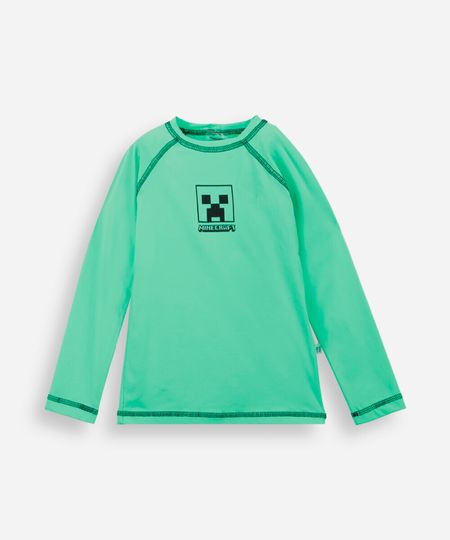 camiseta infantil manga longa com proteção uv minecraft verde 10
