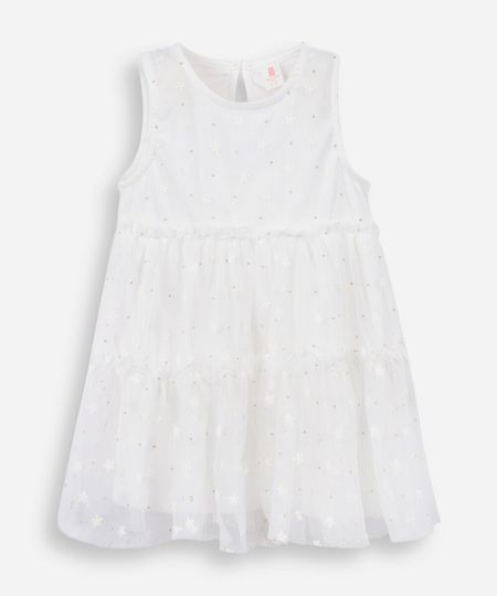 vestido infantil tule flores off white 3-6 vestido infantil tule flores off white 3-6