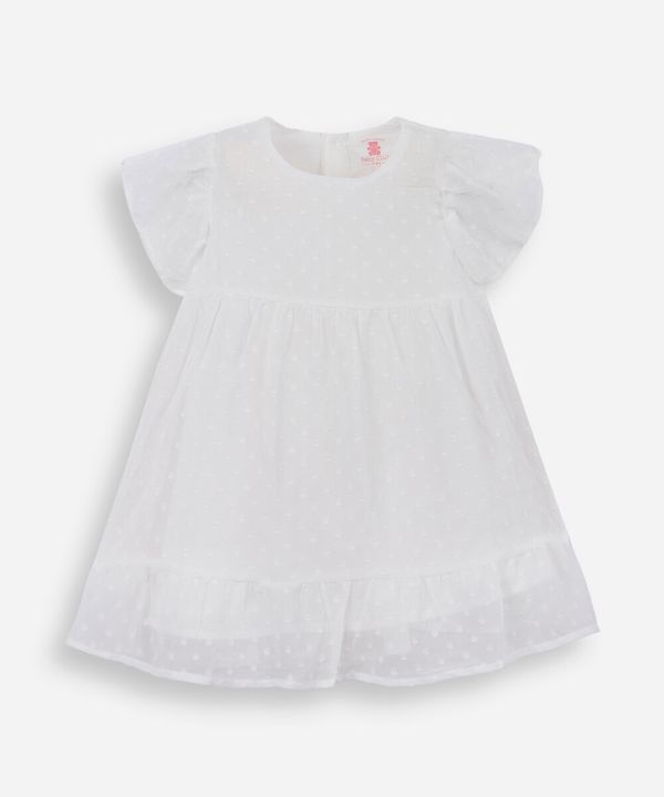 vestido infantil manga curta poá off white 6-9