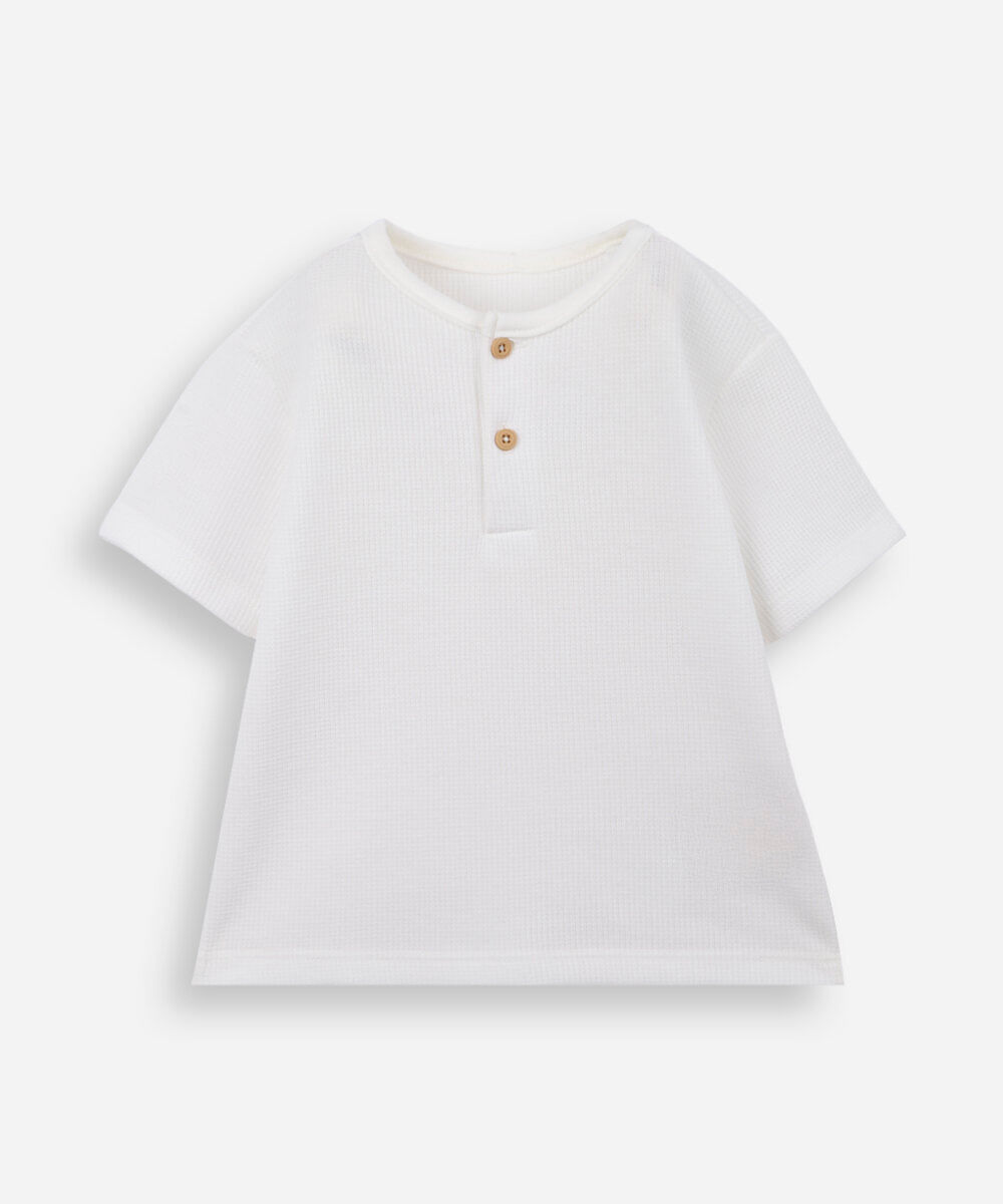 camiseta infantil com botões texturizada off white