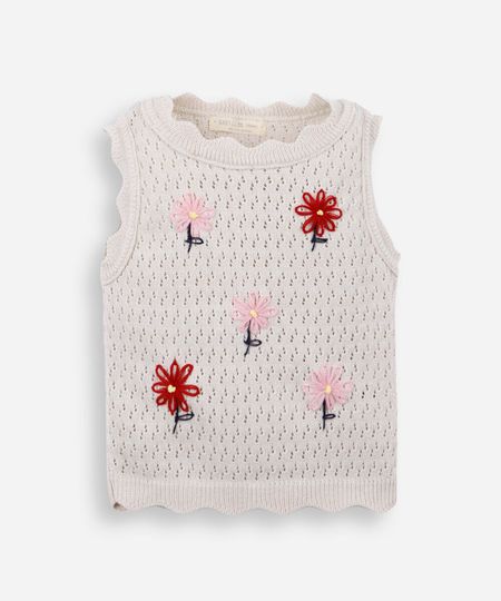 blusa infantil tricot flores bege 5 blusa infantil tricot flores bege 5