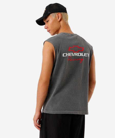 regata machão masculina de algodão chevrolet estonada cinza P