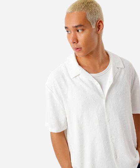camisa box fit masculina texturizada off white P