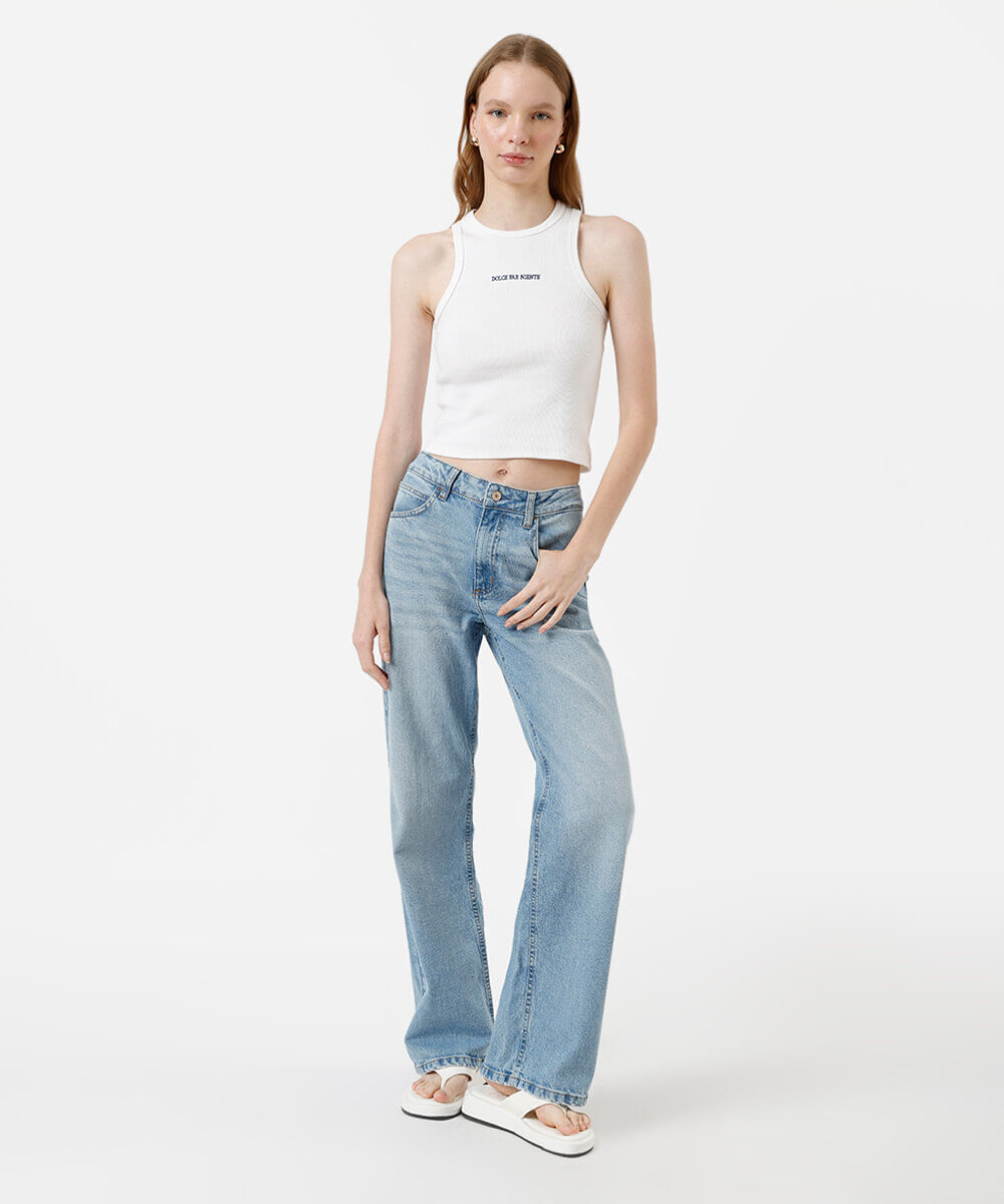 calça wide leg slim feminina jeans azul
