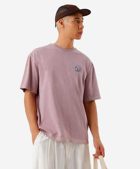 camiseta masculina de algodão estonada estampada rosa M