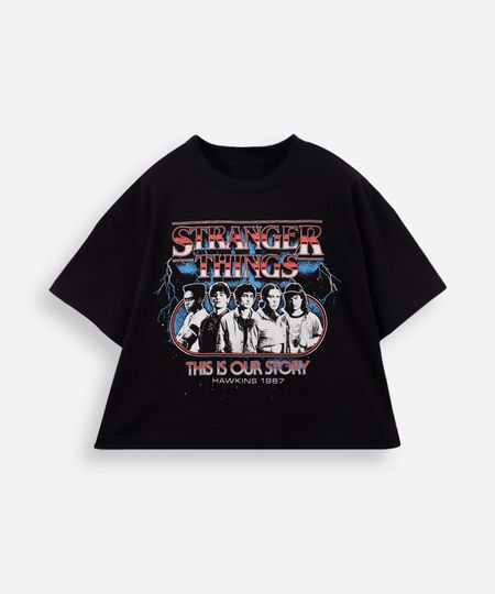cropped juvenil de algodão stranger things preto 10 cropped juvenil de algodão stranger things preto 10