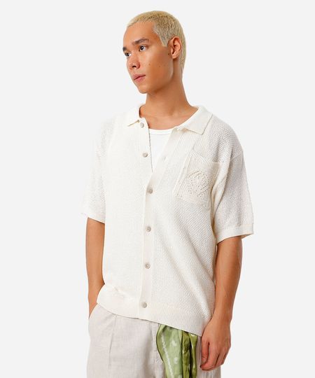 camisa masculina de tricot com bolso off white P