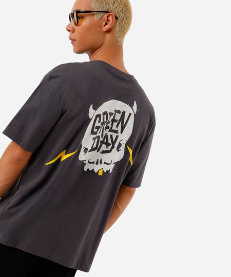 camiseta box fit masculina de algodão green day cinza G camiseta box fit masculina de algodão green day cinza G