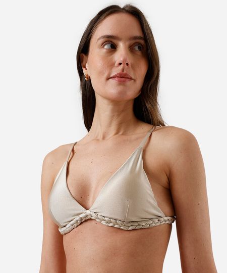 biquíni top triângulo feminino trançado acetinado bege P biquíni top triângulo feminino trançado acetinado bege P