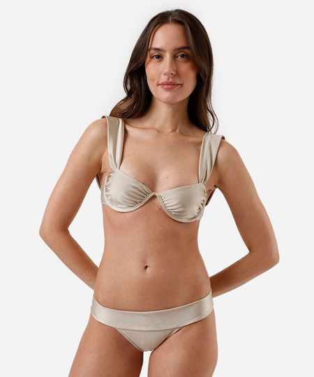 biquíni calcinha tanga feminino acetinado bege P biquíni calcinha tanga feminino acetinado bege P