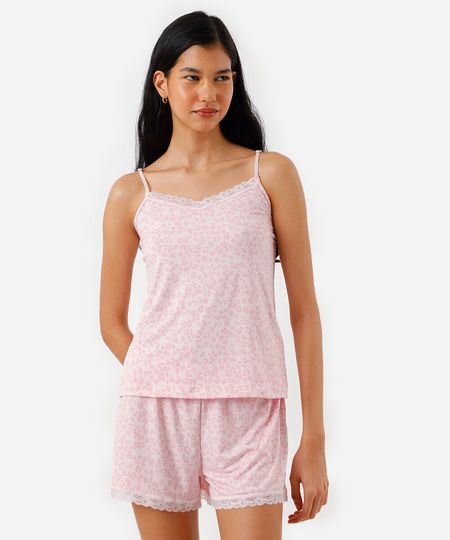 pijama short doll feminino animal print rosa P pijama short doll feminino animal print rosa P