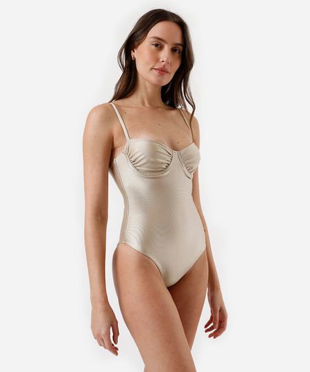 maiô meia taça feminino franzido acetinado bege P maiô meia taça feminino franzido acetinado bege P