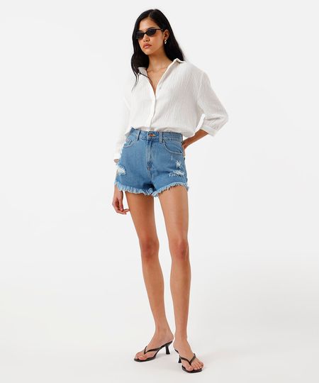 short feminino jeans destroyed azul 46 short feminino jeans destroyed azul 46
