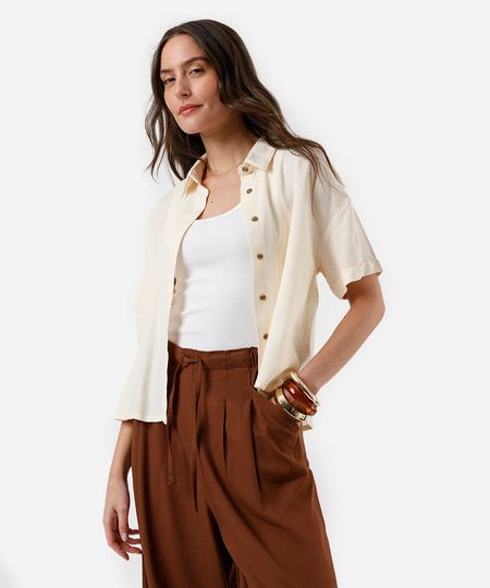 camisa feminina de liocel manga curta amarela PP