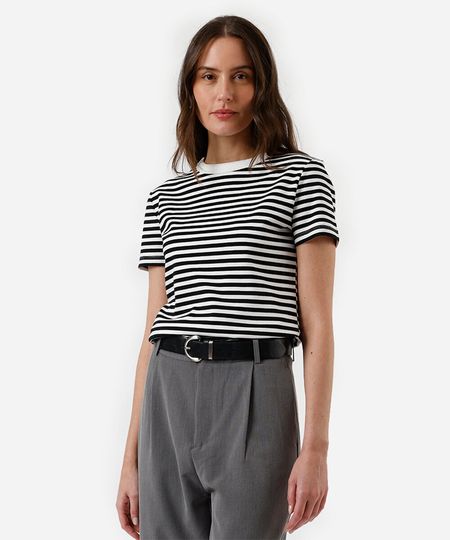 camiseta feminina de algodão listrada básica off white G camiseta feminina de algodão listrada básica off white G