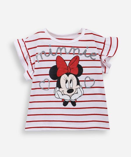 blusa infantil de algodão minnie listrada vermelha 2