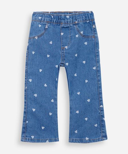 calça flare infantil jeans com corações azul 3