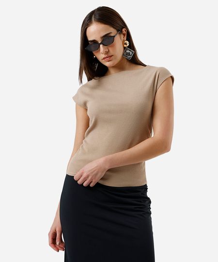 blusa feminina texturizada com pregas laterais bege P