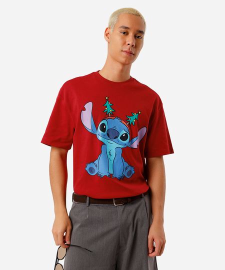 camiseta relaxed masculina de algodão stitch christmas vermelha M camiseta relaxed masculina de algodão stitch christmas vermelha M