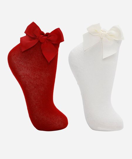 kit de 2 meias infantil cano curto com laços colorido 6-12 kit de 2 meias infantil cano curto com laços colorido 6-12
