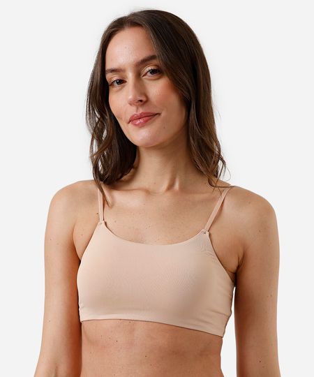 sutiã faixa feminino com bojo removível bege M sutiã faixa feminino com bojo removível bege M