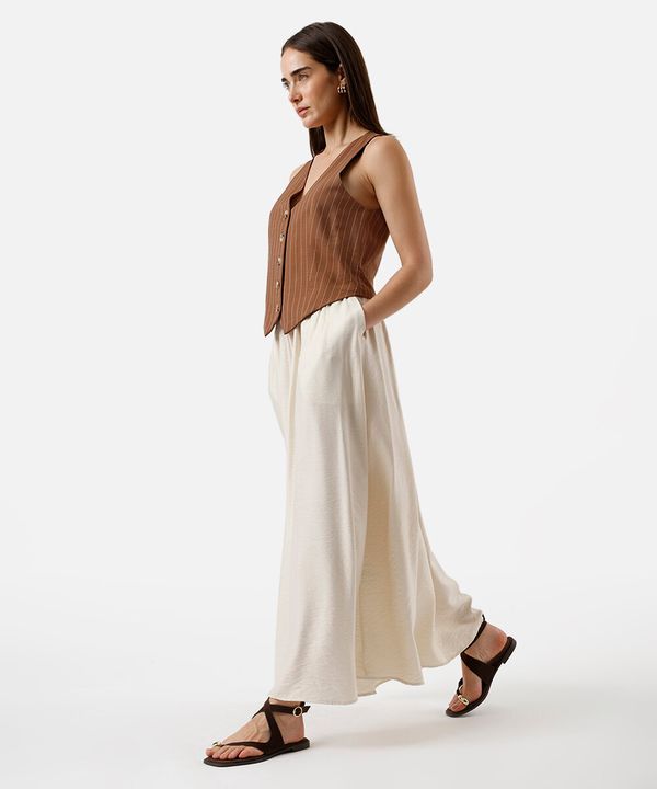 saia longa feminina de viscose texturizada bege 44