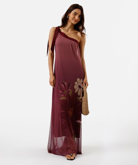 vestido feminino ombro único tule estampado M vestido feminino ombro único tule estampado M