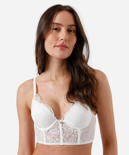 sutiã cropped meia taça feminino com renda floral off white 42