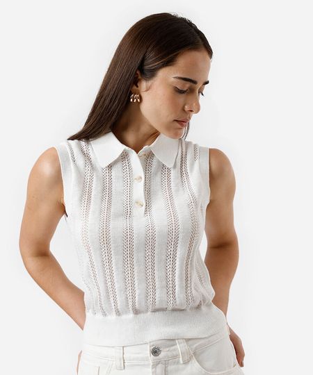 polo feminina de tricot off white GG