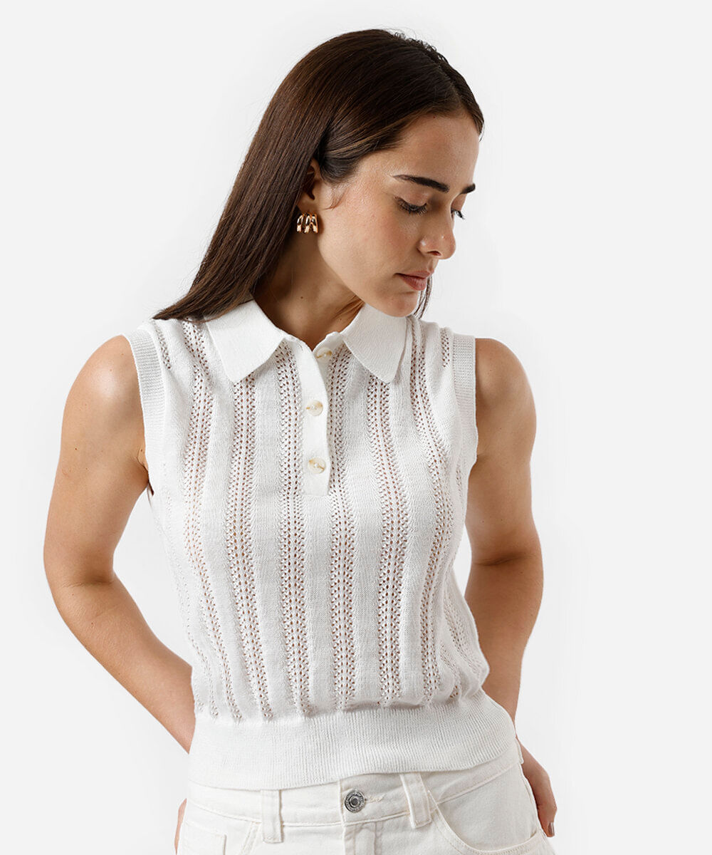 polo feminina de tricot off white