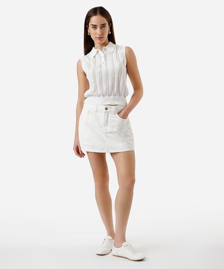 short saia feminino de sarja cintura alta off white 34