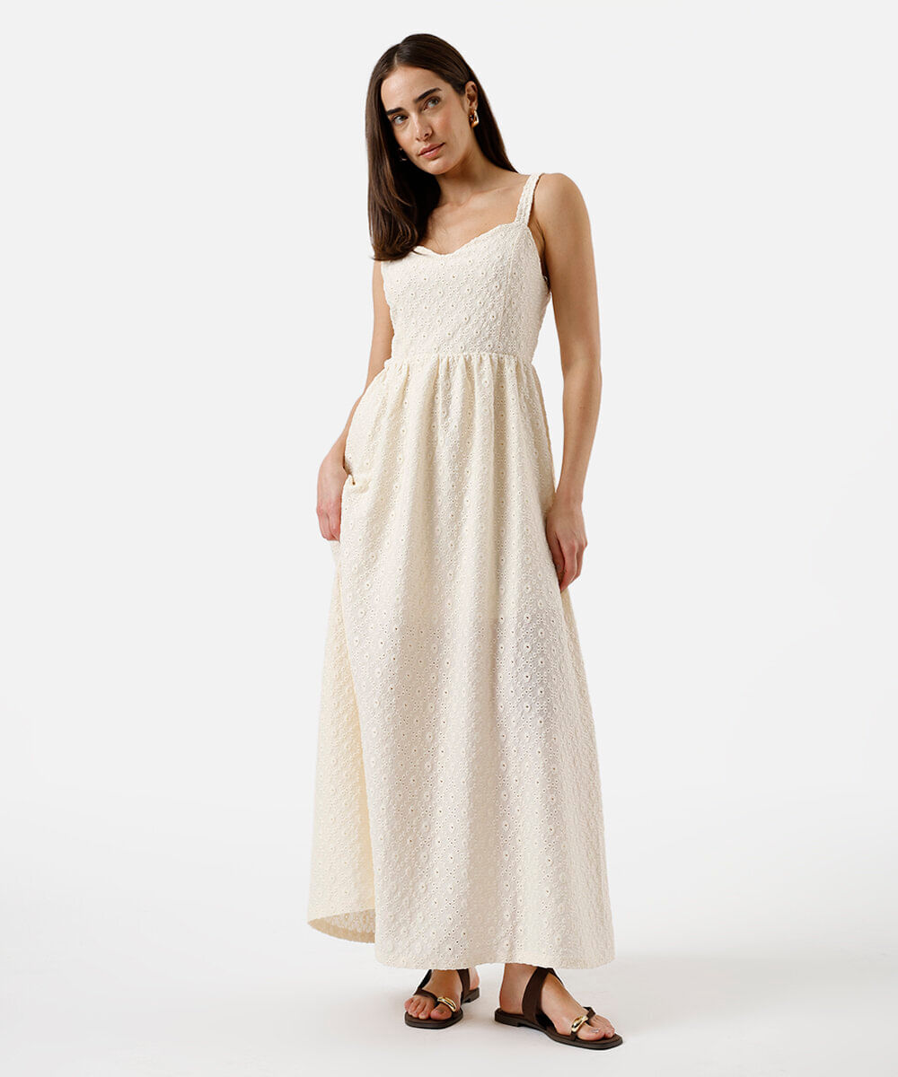 Vista 2 vestido midi alça fina feminino de laise C&A OFF White C&A OFF White