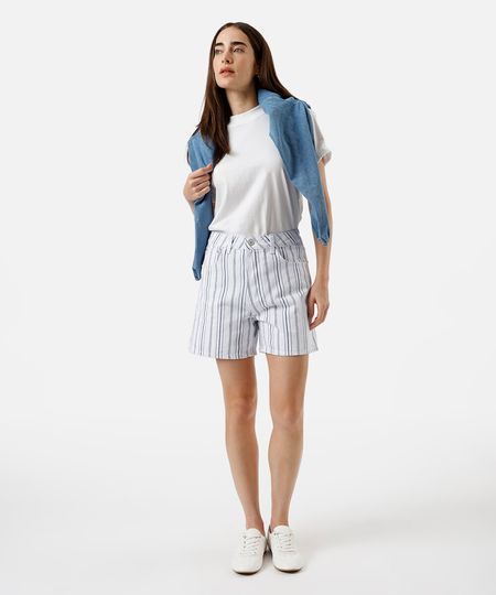 bermuda mom feminina de sarja com fendas listrada azul 34 bermuda mom feminina de sarja com fendas listrada azul 34