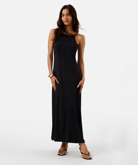 vestido midi alça fina feminino halterneck com recortes preto M vestido midi alça fina feminino halterneck com recortes preto M