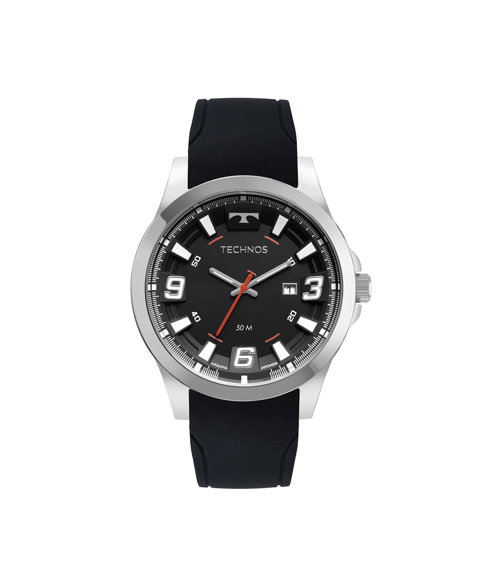 relógio masculino technos analógico calendário 2115mxss2p prateado