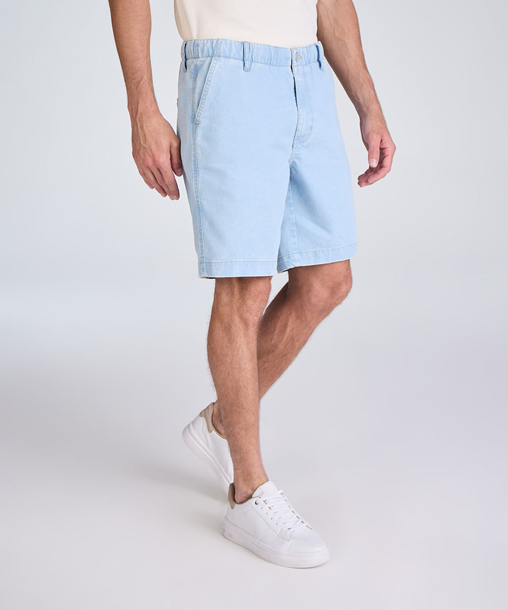 bermuda reta masculina jeans com bolso chino azul