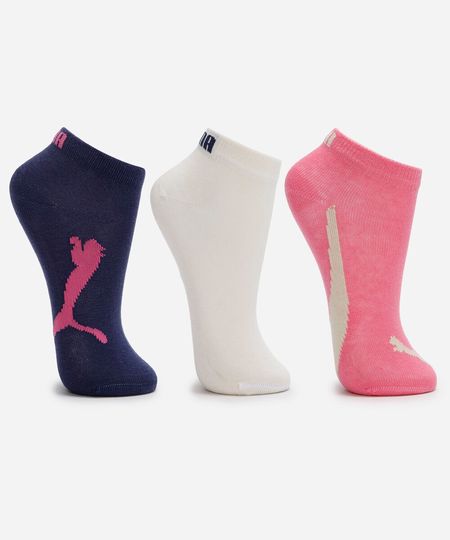 kit de 3 meias infantis cano curto puma colorido 29-34