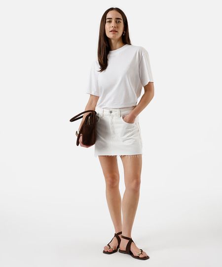 minissaia feminina de sarja cintura média barra a fio off white 44